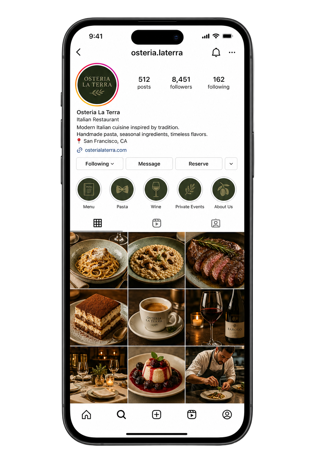 Aperçu Instagram premium d'un restaurant géré par JVisuel